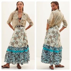 ANTHROPOLOGIE x RAGA Floral Patchwork Maxi Skirt In Blue Motif XL